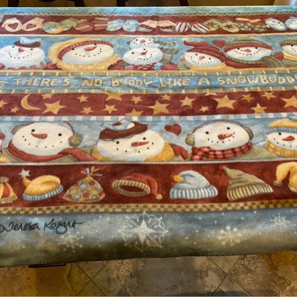 Teresa Kogut Snowman Christmas Throw Blanket “There’s No Buddy Like A Snowbuddy” - Picture 2 of 6